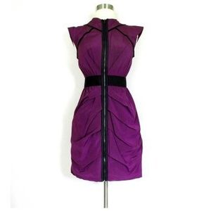 BEBE Dress Purple Black Stretch Silk Zipper XS